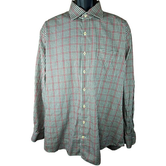 Peter Millar Mens Red & Brown Plaid Button-Down Long-Sleeve Shirt XL 100% Cotton - Picture 1 of 6